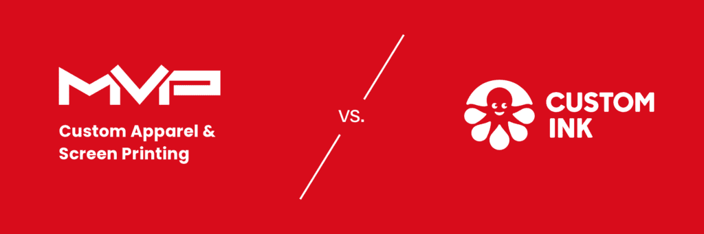 a red graphic with the MVP logo and CustomInk logo in white