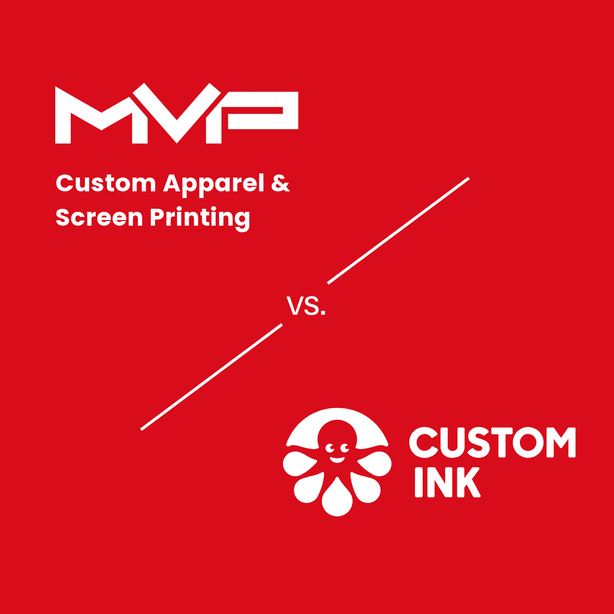 a square red graphic with the MVP logo and CustomInk logo in white